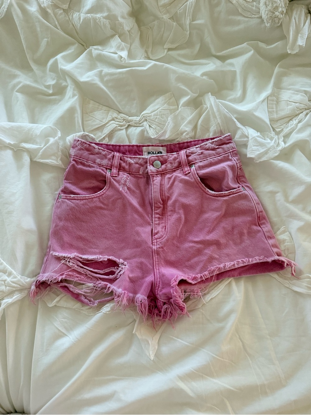 ROLLA'S Pink Distressed Cutoff Denim Shorts